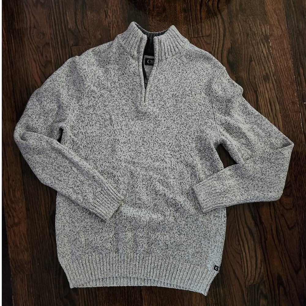 Chaps Pullover Sweater Men's Sz S White Gray 1/4 Zip Knit Stretch Mock Neck